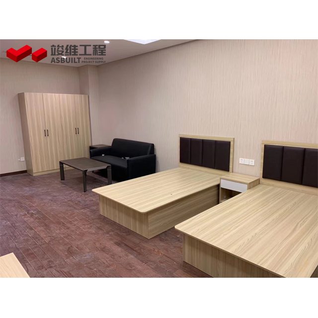 Muebles de hotel, cama de madera/armario/gabinete/escritorio/mesita de noche para apartamento prefabricado