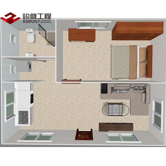 Casa prefabricada ligera del marco de la estructura de acero, casa prefabricada de 1 dormitorio, casa minúscula