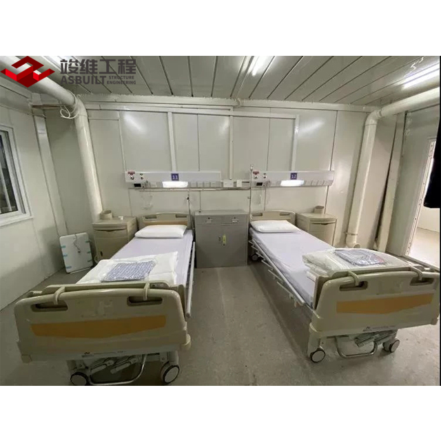 Hospital temporal en contenedores estilo refugio, edificio hospitalario modular, cabina médica